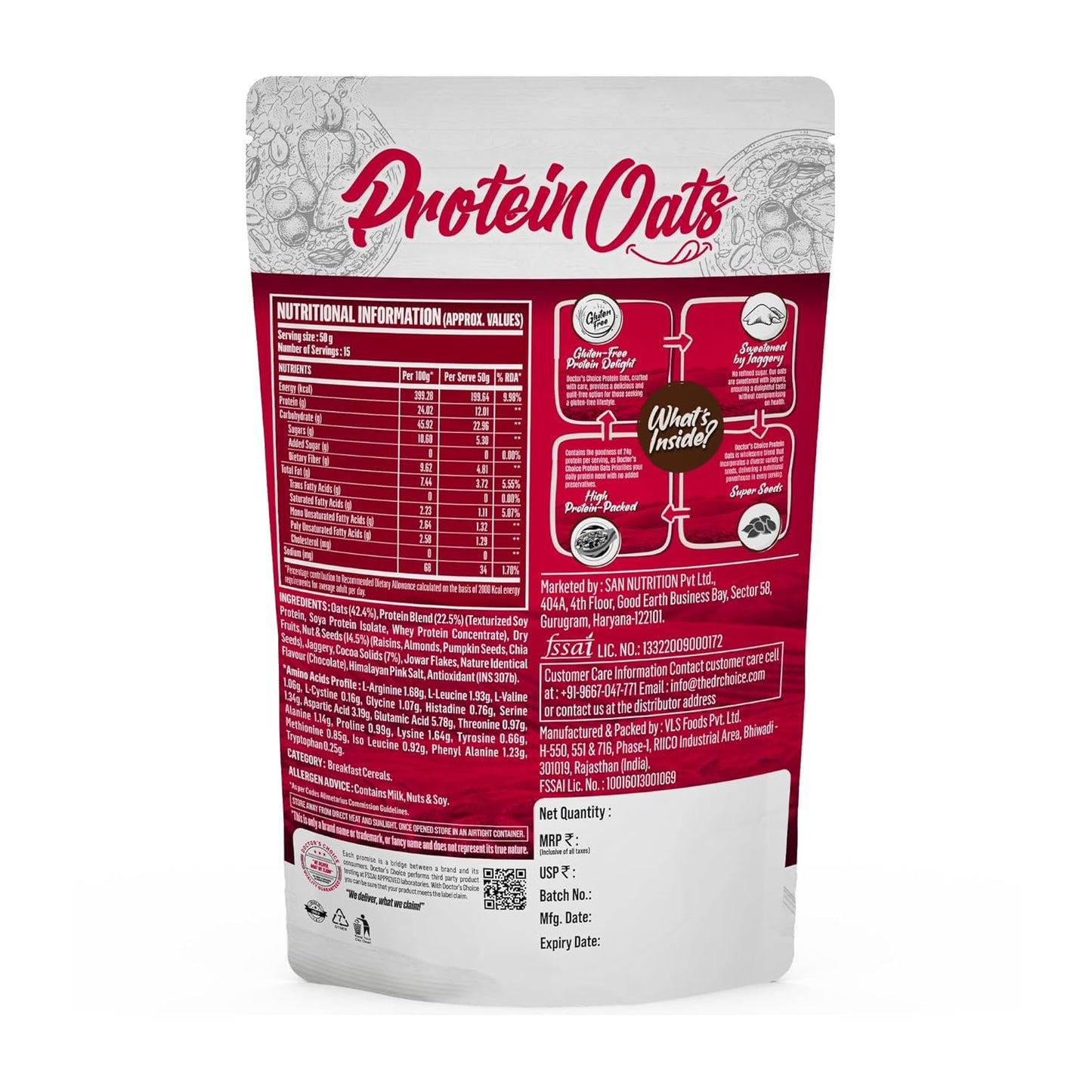 DOCTORS CHOICE (DC) High Protein Oats 750g Dark Choco Berry