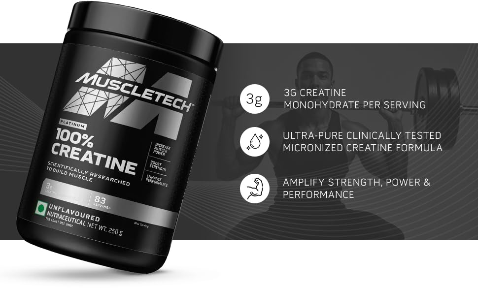 MuscleTech Platinum 100% Creatine Powder (Unflavoured - 100Gram,33 Servings)