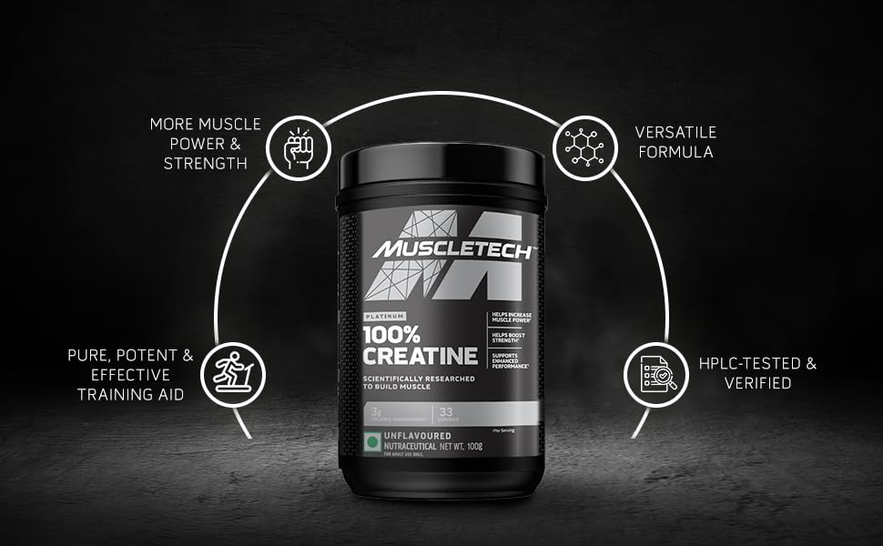 MuscleTech Platinum 100% Creatine Powder (Unflavoured - 100Gram,33 Servings)