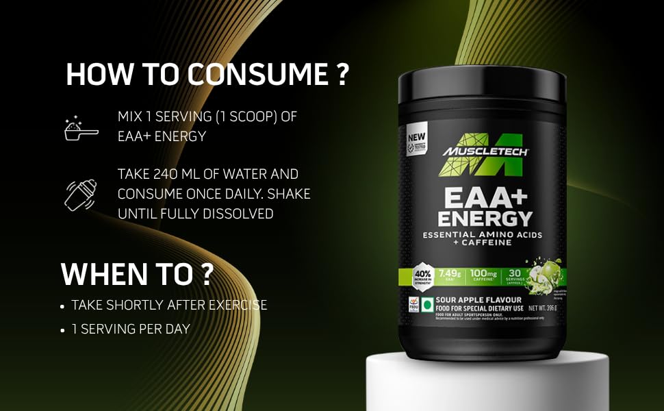 MuscleTech Eaa + Energy | Essential Amino Acids + 100Mg Caffeine | 30 Servings 396gm