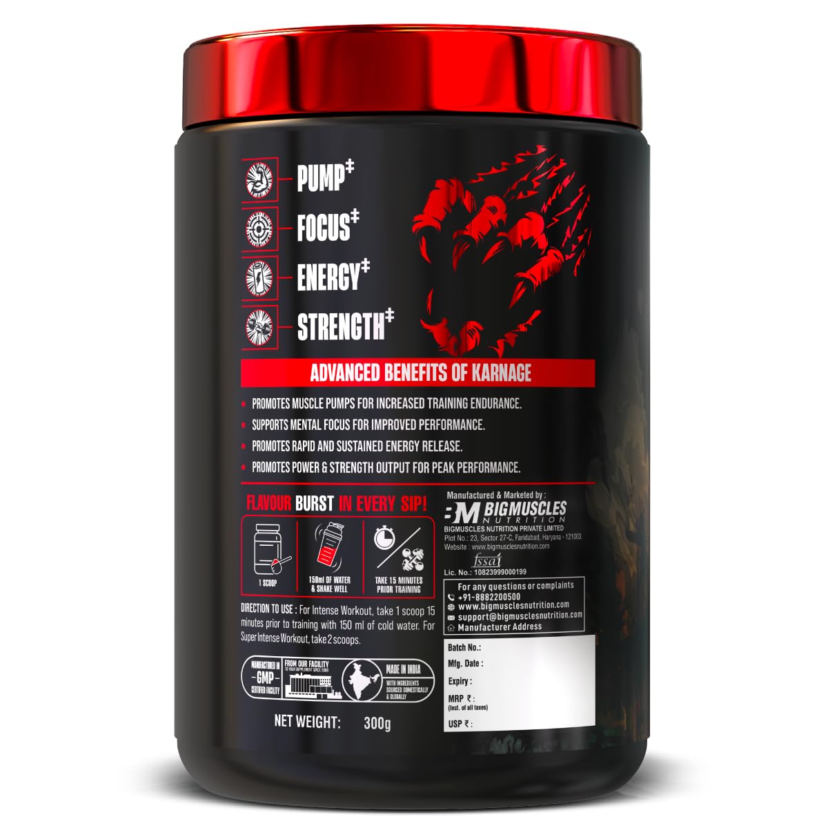 Bigmuscles Nutrition Karnage Pre workout 60 Servings 300gm