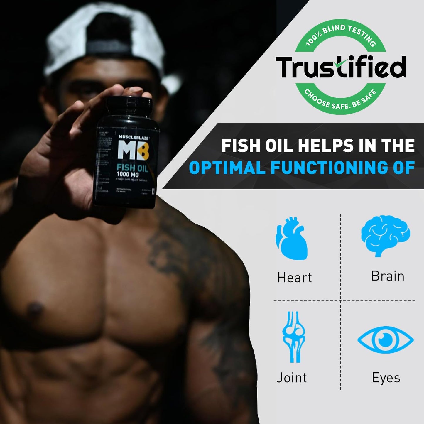 MuscleBlaze Omega 3 Fish Oil (60 Capsules) | 1000mg Omega 3 with 180mg EPA & 120mg DHA