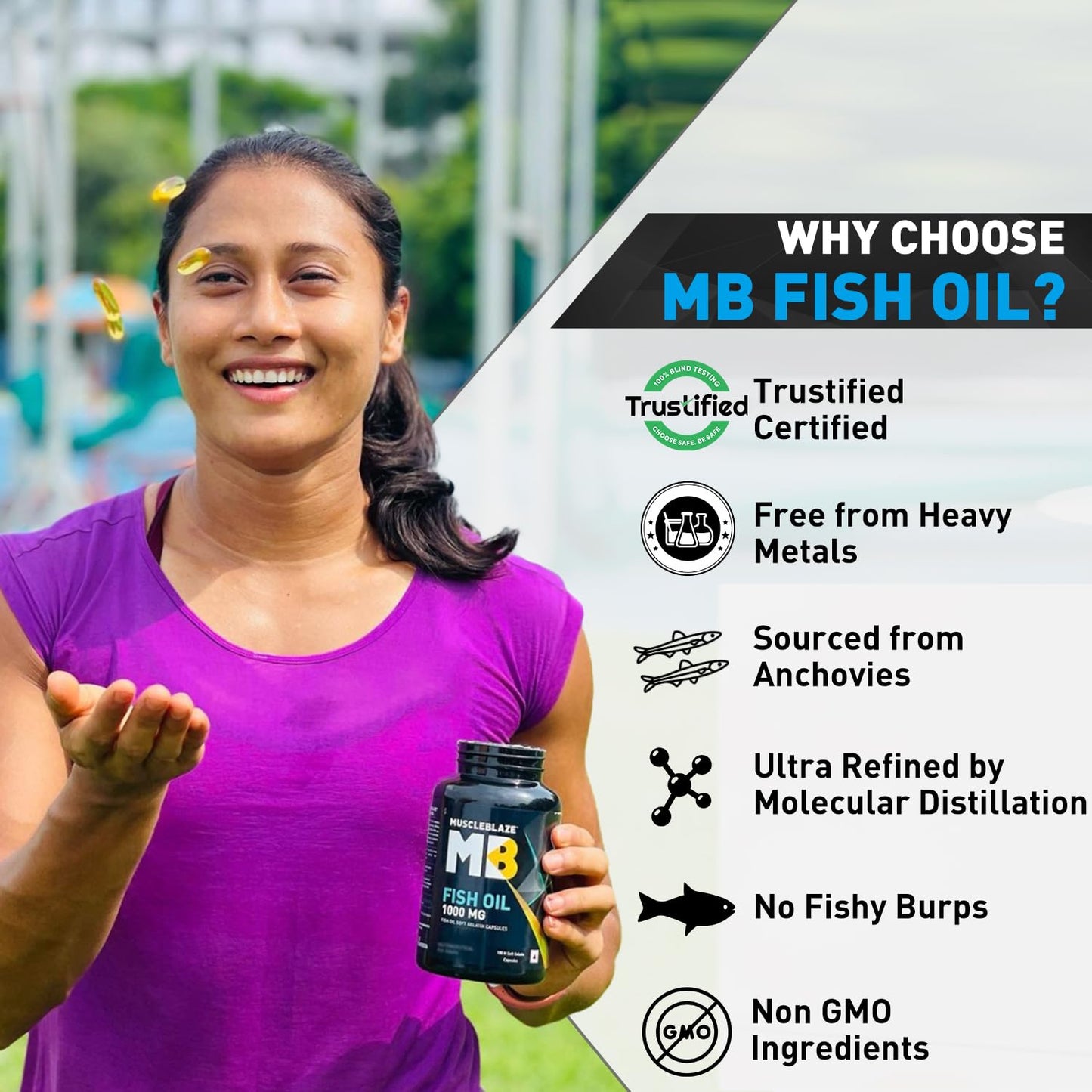 MuscleBlaze Omega 3 Fish Oil (60 Capsules) | 1000mg Omega 3 with 180mg EPA & 120mg DHA
