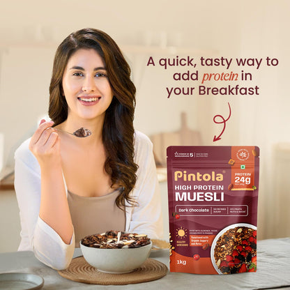 Pintola High Protein Muesli Dark Chocolate & Cranberry 1kg, 24g Protein