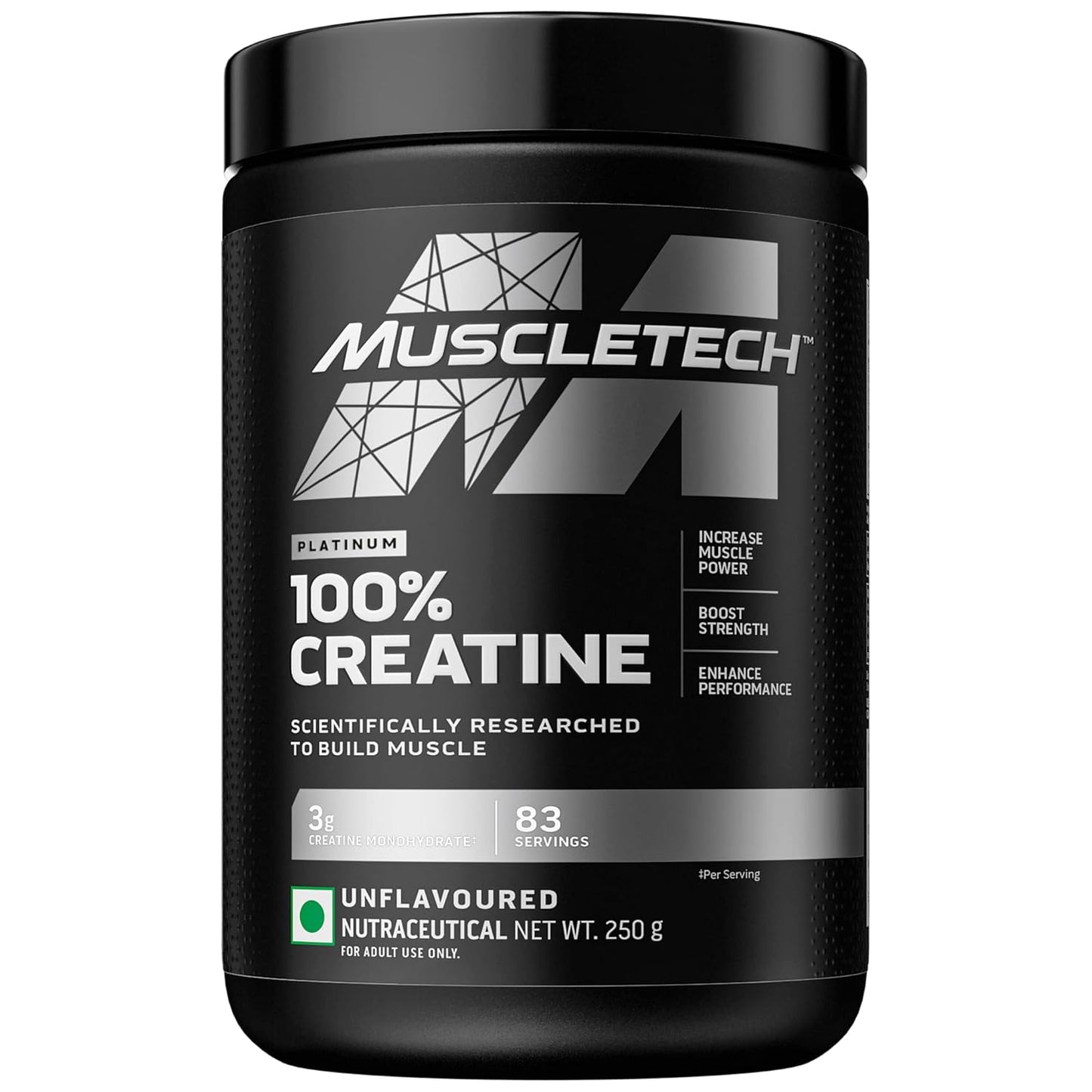 MuscleTech Platinum 100% Creatine Powder (Unflavoured - 250 Gram,83 Servings)