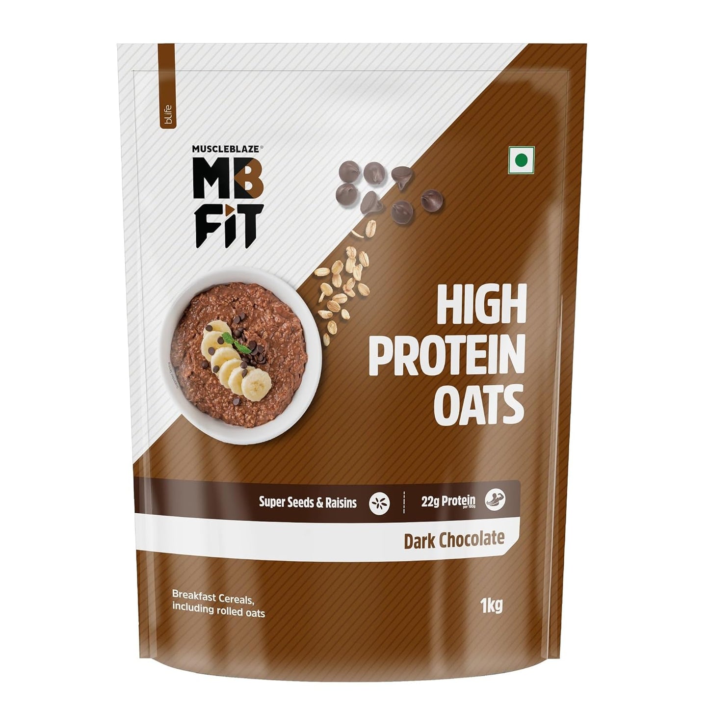MuscleBlaze Fit High Protein Oats (Dark Chocolate, 1kg) | 22g Protein