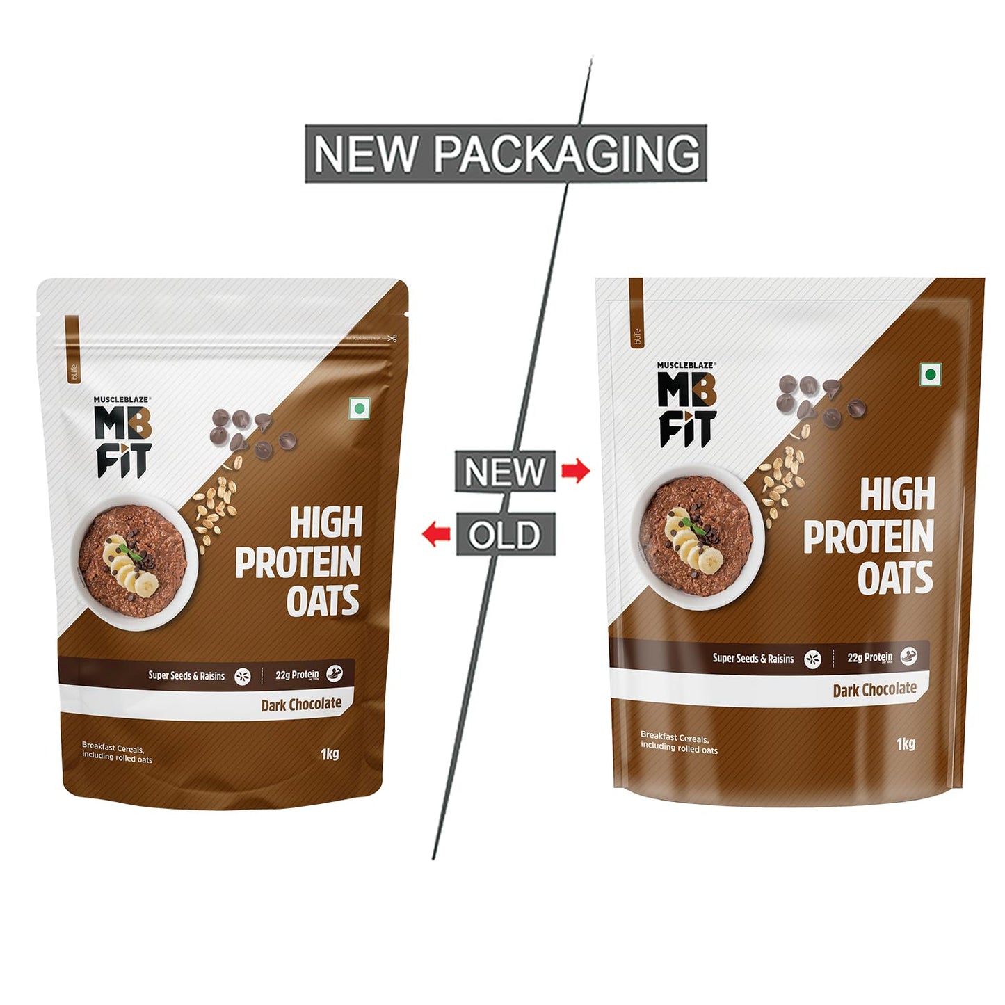 MuscleBlaze Fit High Protein Oats (Dark Chocolate, 1kg) | 22g Protein