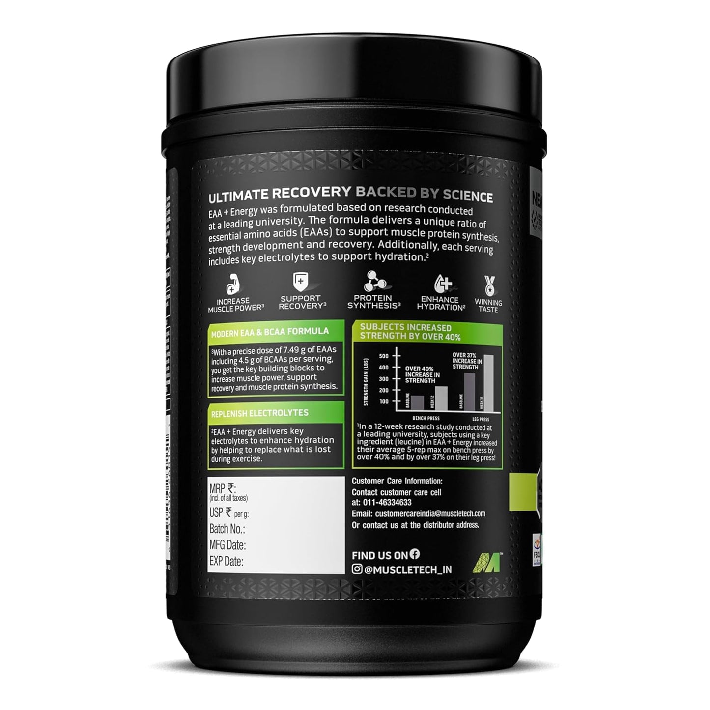 MuscleTech Eaa + Energy | Essential Amino Acids + 100Mg Caffeine | 30 Servings 396gm