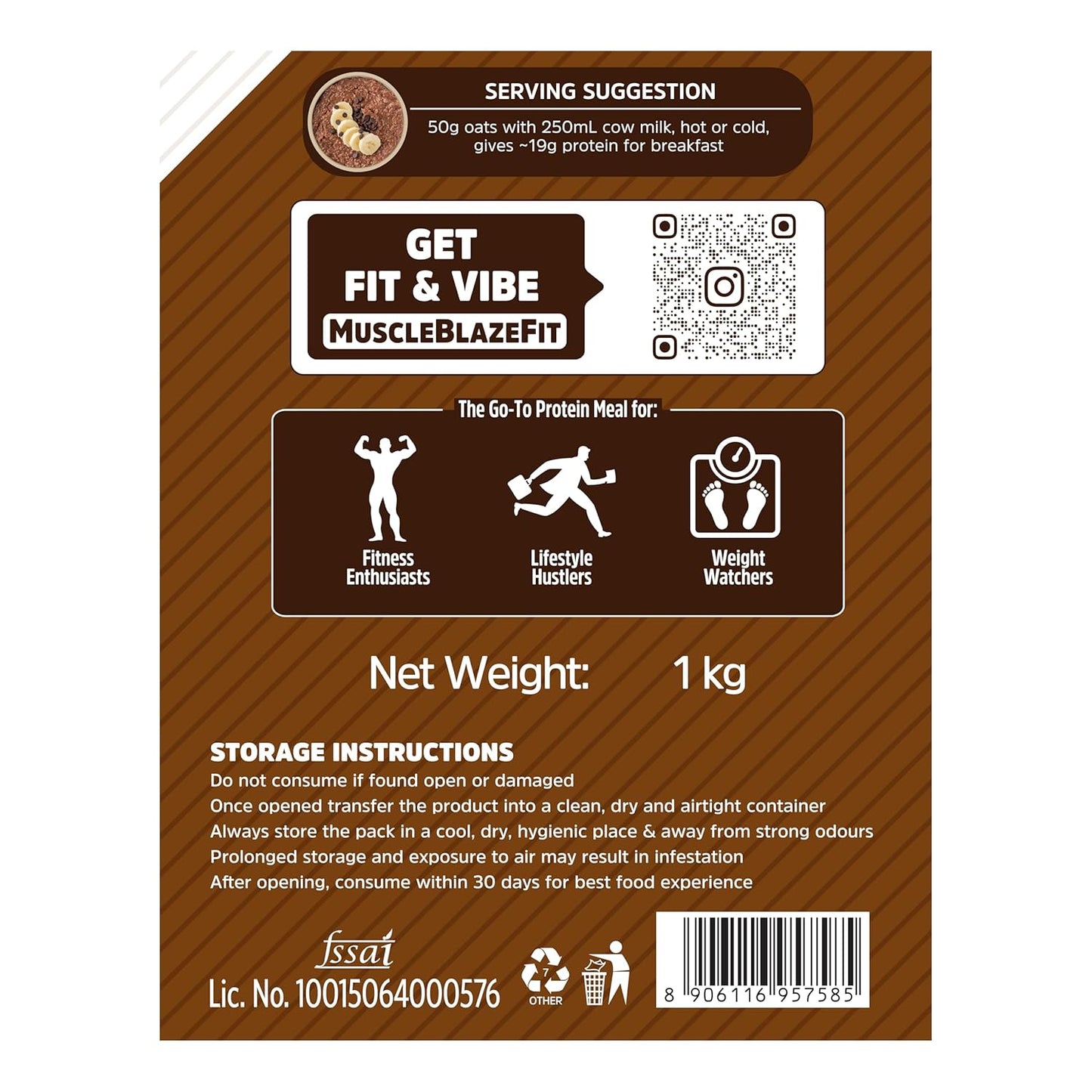 MuscleBlaze Fit High Protein Oats (Dark Chocolate, 1kg) | 22g Protein