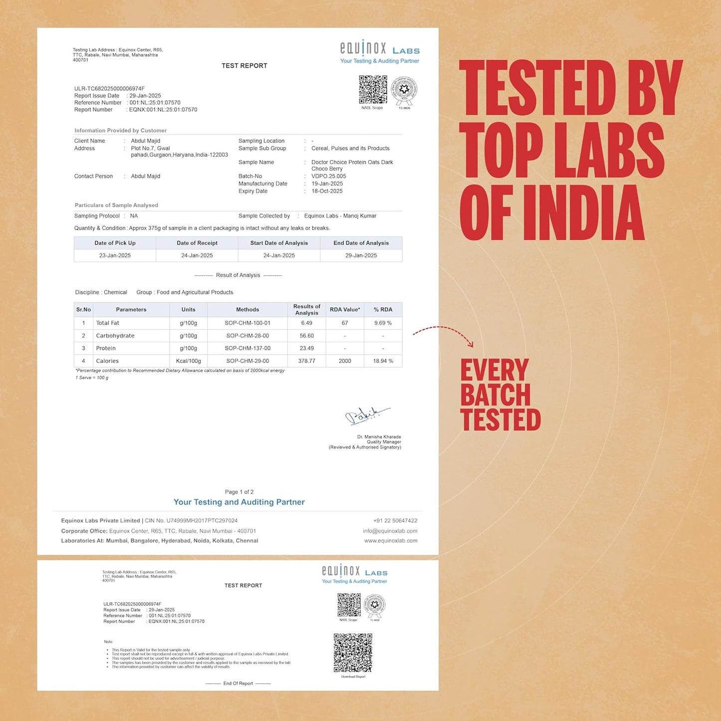 DOCTORS CHOICE (DC) High Protein Oats 750g Dark Choco Berry