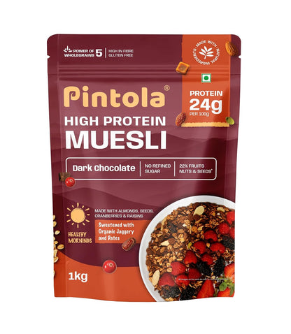 Pintola High Protein Muesli Dark Chocolate & Cranberry 1kg, 24g Protein