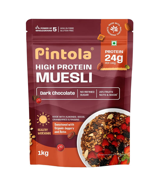 Pintola High Protein Muesli Dark Chocolate & Cranberry 1kg, 24g Protein