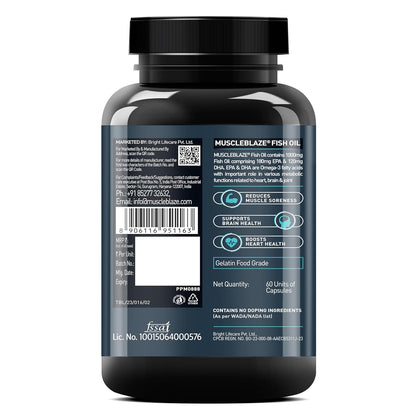 MuscleBlaze Omega 3 Fish Oil (60 Capsules) | 1000mg Omega 3 with 180mg EPA & 120mg DHA