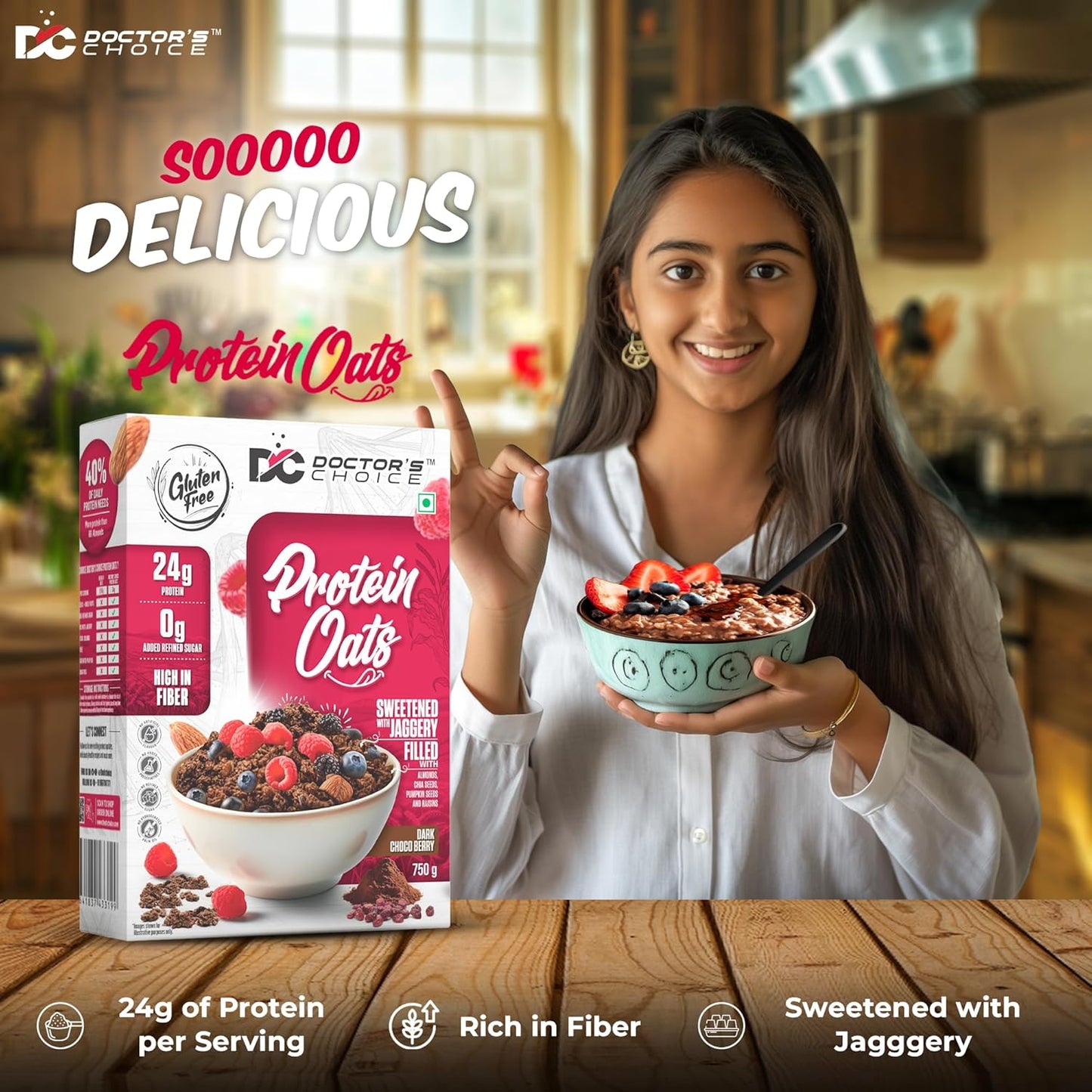 DOCTORS CHOICE (DC) High Protein Oats 750g Dark Choco Berry