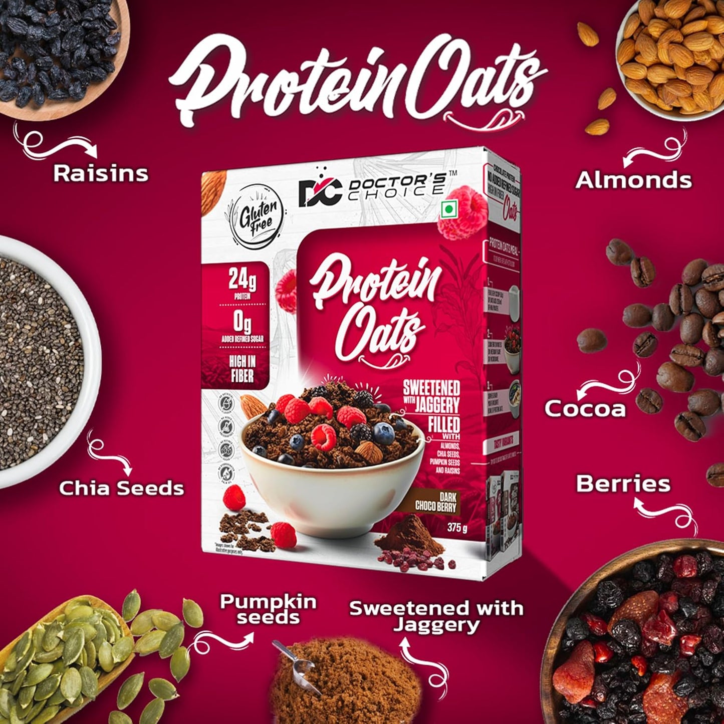 DOCTORS CHOICE (DC) High Protein Oats 750g Dark Choco Berry