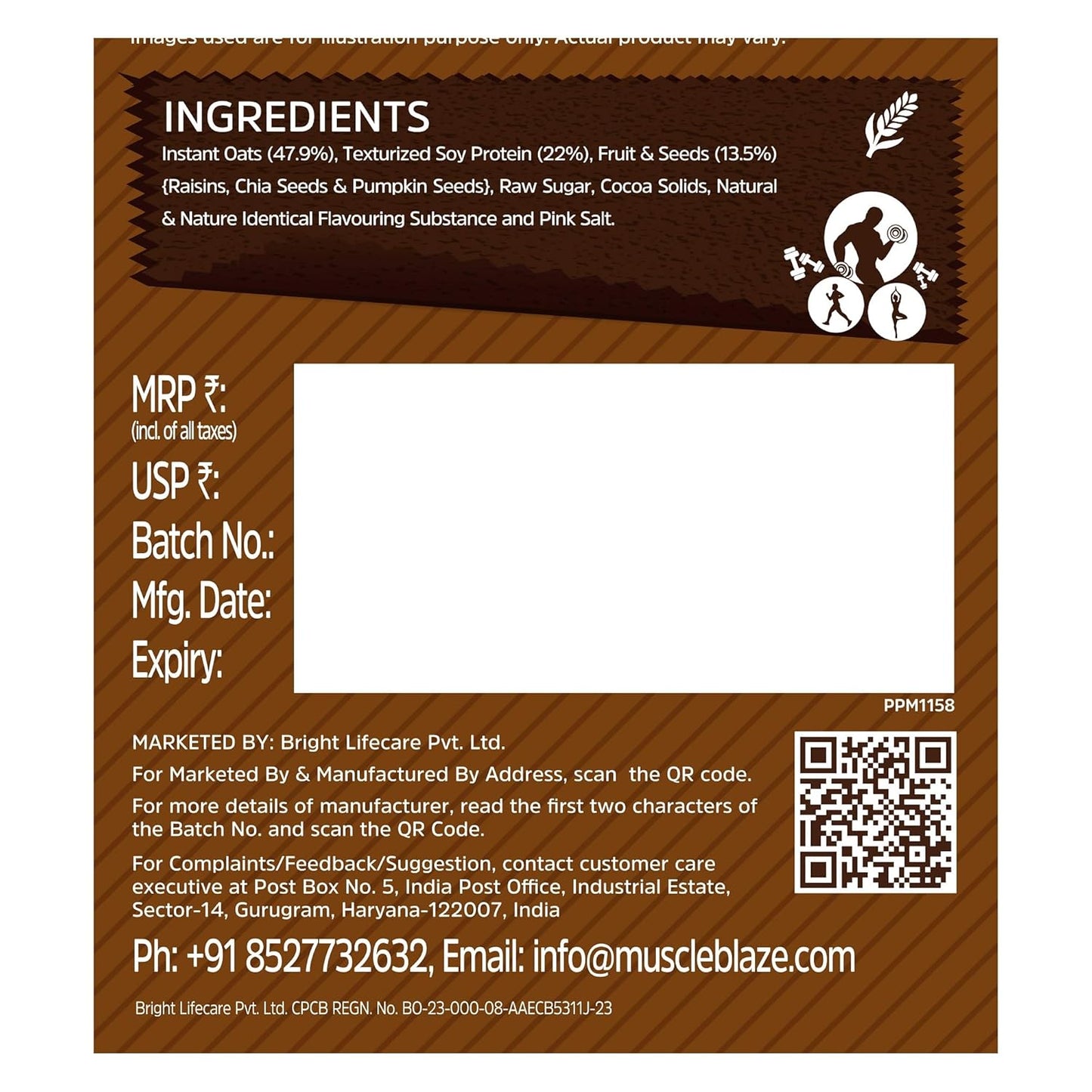 MuscleBlaze Fit High Protein Oats (Dark Chocolate, 1kg) | 22g Protein