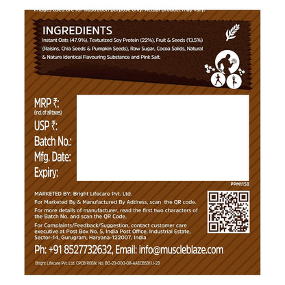 MuscleBlaze Fit High Protein Oats (Dark Chocolate, 1kg) | 22g Protein
