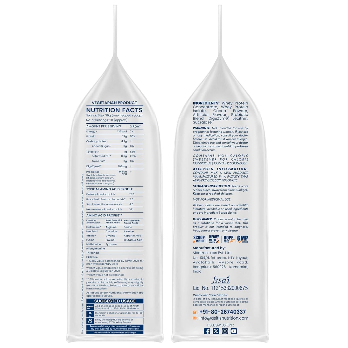 AS-IT-IS Nutrition ATOM Whey Protein 27g protein Isolate & Concentrate