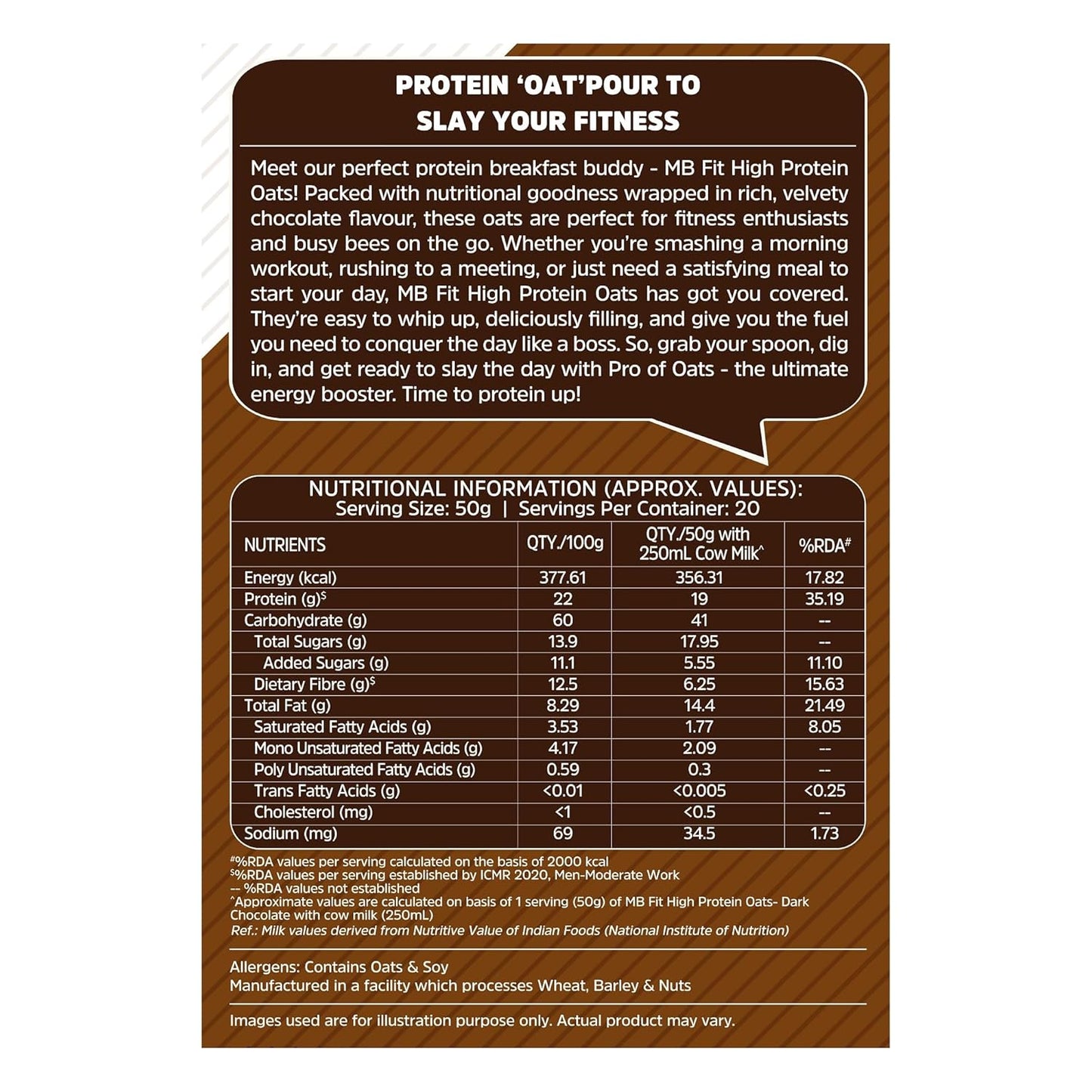 MuscleBlaze Fit High Protein Oats (Dark Chocolate, 1kg) | 22g Protein