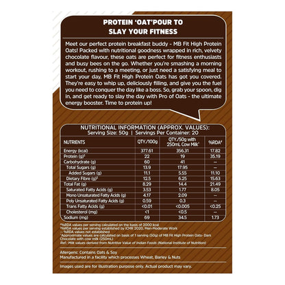MuscleBlaze Fit High Protein Oats (Dark Chocolate, 1kg) | 22g Protein